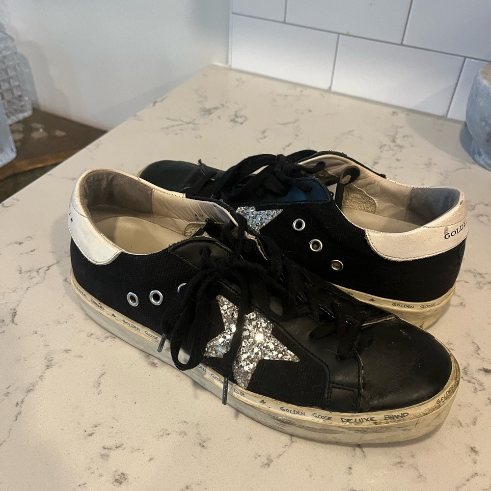 Golden Goose Black Sneakers with Silver Star